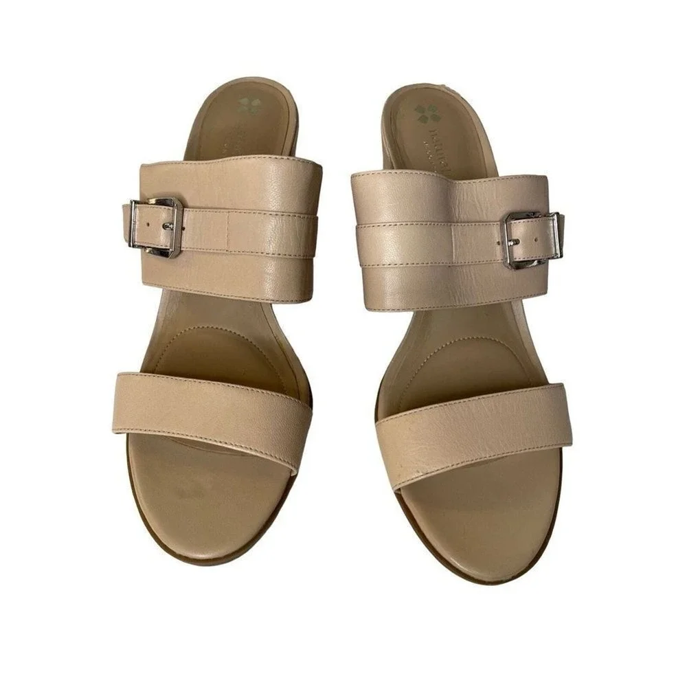 Naturalizer‎ Slide Sandals Womens 8 Beige Good Block Heel Buckle Strap Slip On